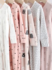 Brown/Cream 5 Pack Baby Bunny Sleepsuits (0mths-2yrs) - Image 9 of 15