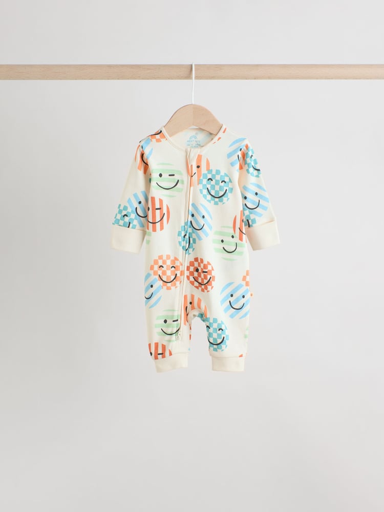 Orange 3 Pack Two Way Zip 100% Cotton Baby Sleepsuits (0mths-3yrs) - Image 2 of 12