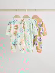 Orange 3 Pack Two Way Zip 100% Cotton Baby Sleepsuits (0mths-3yrs) - Image 5 of 12