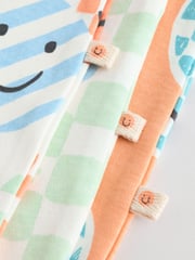 Orange 3 Pack Two Way Zip 100% Cotton Baby Sleepsuits (0mths-3yrs) - Image 9 of 12