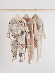 Brown/Cream Two Way Zip Baby Sleepsuits 3 Pack (0mths-2yrs) - Image 1 of 13