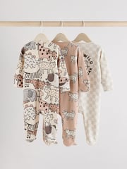 Brown/Cream Two Way Zip Baby Sleepsuits 3 Pack (0mths-2yrs) - Image 2 of 13