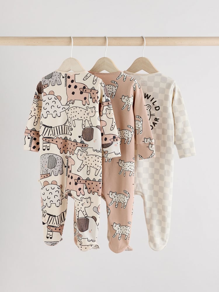 Brown/Cream Two Way Zip Baby Sleepsuits 3 Pack (0mths-2yrs) - Image 2 of 13