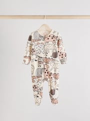 Brown/Cream Two Way Zip Baby Sleepsuits 3 Pack (0mths-2yrs) - Image 3 of 13
