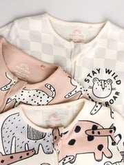 Brown/Cream Two Way Zip Baby Sleepsuits 3 Pack (0mths-2yrs) - Image 8 of 13