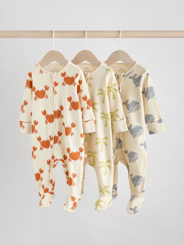 Multi Two Way Zip Baby Sleepsuits 3 Pack (0mths-2yrs) - Image 1 of 12