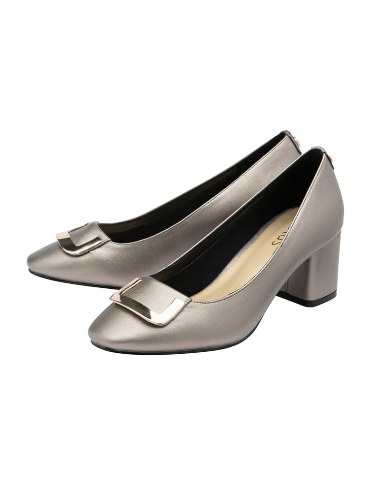 Lotus Grey Block Heel Court Shoes - Image 2 of 4