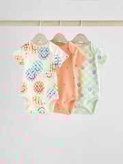 Blue/White/Orange Happy Face Short Sleeve Baby Bodysuits 3 Pack - Image 1 of 11