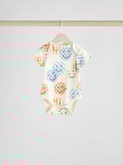 Blue/White/Orange Happy Face Short Sleeve Baby Bodysuits 3 Pack - Image 2 of 11