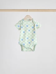 Blue/White/Orange Happy Face Short Sleeve Baby Bodysuits 3 Pack - Image 4 of 11