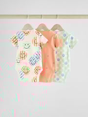 Blue/White/Orange Happy Face Short Sleeve Baby Bodysuits 3 Pack - Image 5 of 11