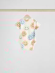 Blue/White/Orange Happy Face Short Sleeve Baby Bodysuits 3 Pack - Image 6 of 11