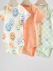 Blue/White/Orange Happy Face Short Sleeve Baby Bodysuits 3 Pack - Image 7 of 11
