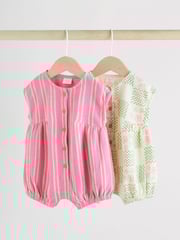 Green and Pink Printed Baby Jersey Rompers 2 Pack - Image 1 of 14