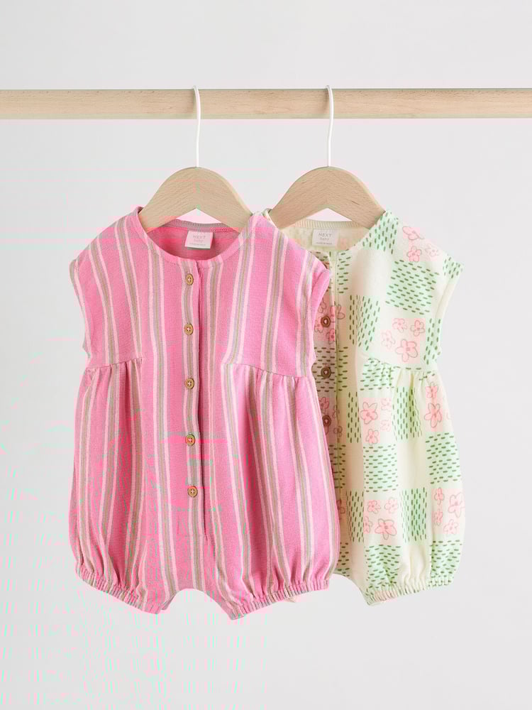 Green and Pink Printed Baby Jersey Rompers 2 Pack - Image 1 of 14