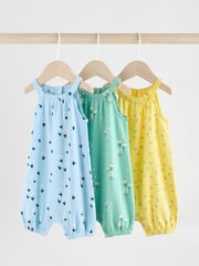 Multi Colour Floral Baby Strappy Rompers 3 Pack - Image 1 of 12