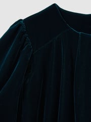 Reiss Teal Cece 9-13 yrs Gathered-Velvet Shift Dress - Image 4 of 4