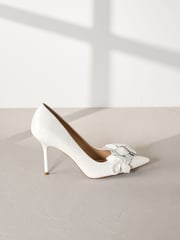 Ivory Signature Premium Leather Point Toe Flower Detail Court Shoes - Image 2 of 6