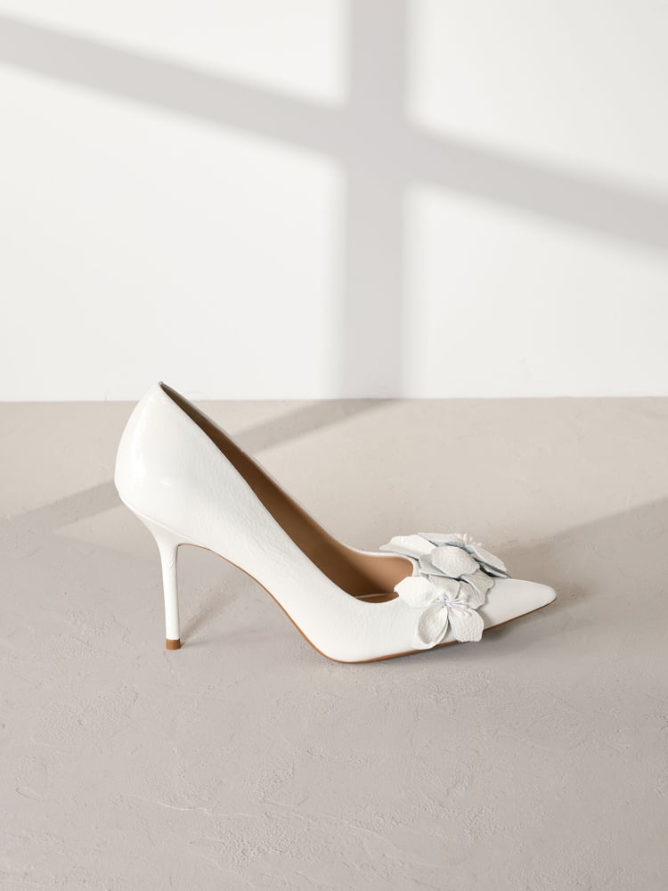 Ivory Signature Premium Leather Point Toe Flower Detail Court Shoes - Image 2 of 6