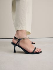 Black Signature Leather Ankle Cuff Sandal Heels - Image 1 of 10