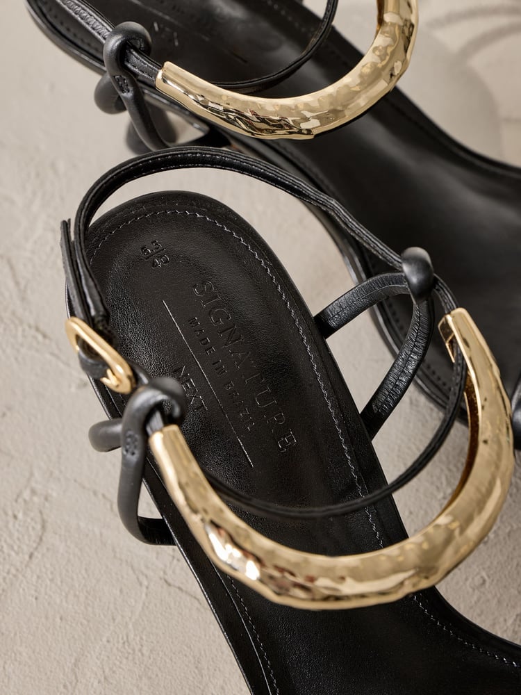 Black Signature Leather Ankle Cuff Sandal Heels - Image 10 of 10