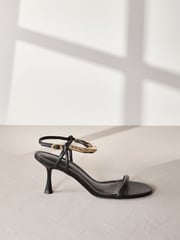 Black Signature Leather Ankle Cuff Sandal Heels - Image 5 of 10