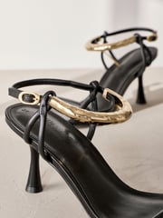 Black Signature Leather Ankle Cuff Sandal Heels - Image 7 of 10