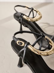 Black Signature Leather Ankle Cuff Sandal Heels - Image 8 of 10
