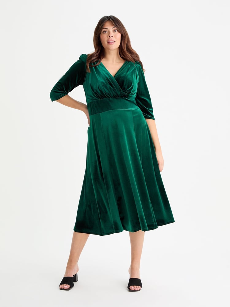 Scarlett & Jo Green Helena Velvet Long Midi Dress - Image 1 of 4