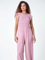 Roman Pink Polka Dot Shirred Jumpsuit - Image 1 of 5
