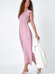 Roman Pink Polka Dot Shirred Jumpsuit - Image 3 of 5