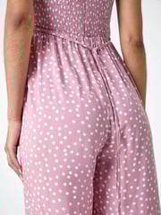 Roman Pink Polka Dot Shirred Jumpsuit - Image 5 of 5
