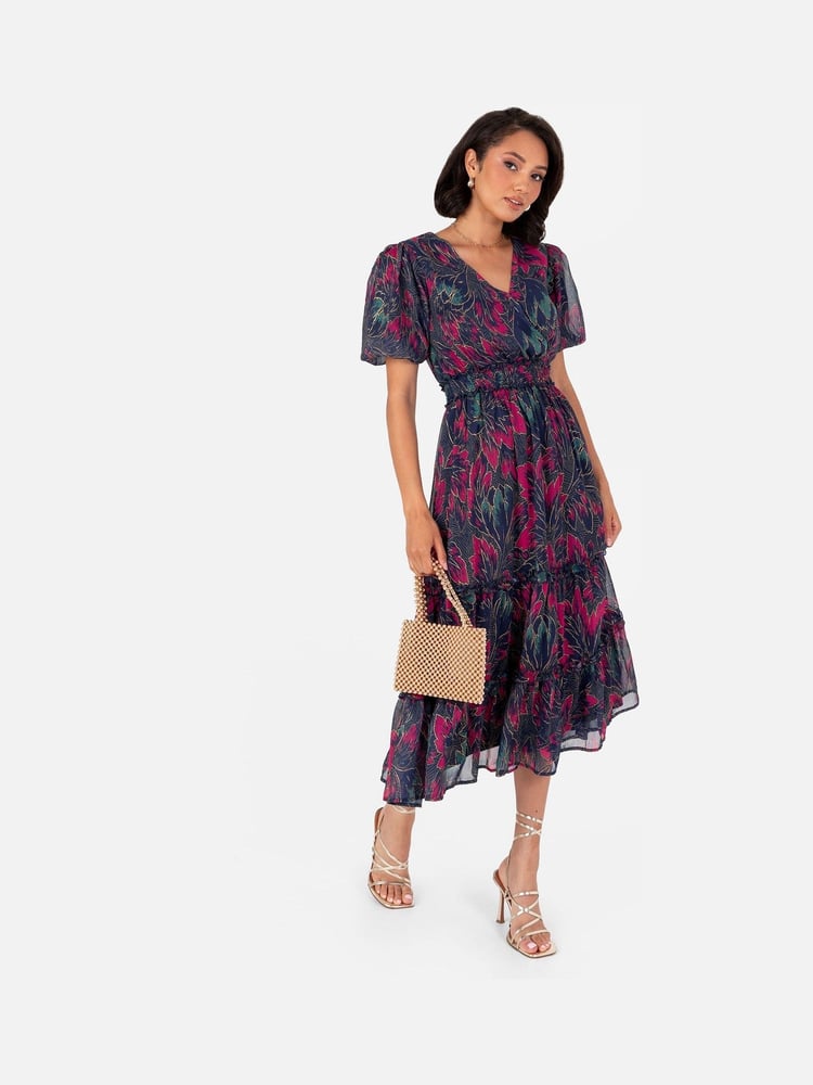 Lovedrobe Shirring Waist Puff Sleeve Midi Dress - Image 2 of 4