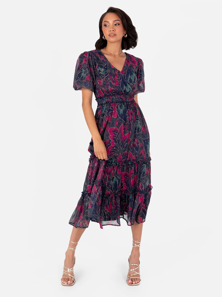 Lovedrobe Shirring Waist Puff Sleeve Midi Dress - Image 4 of 4