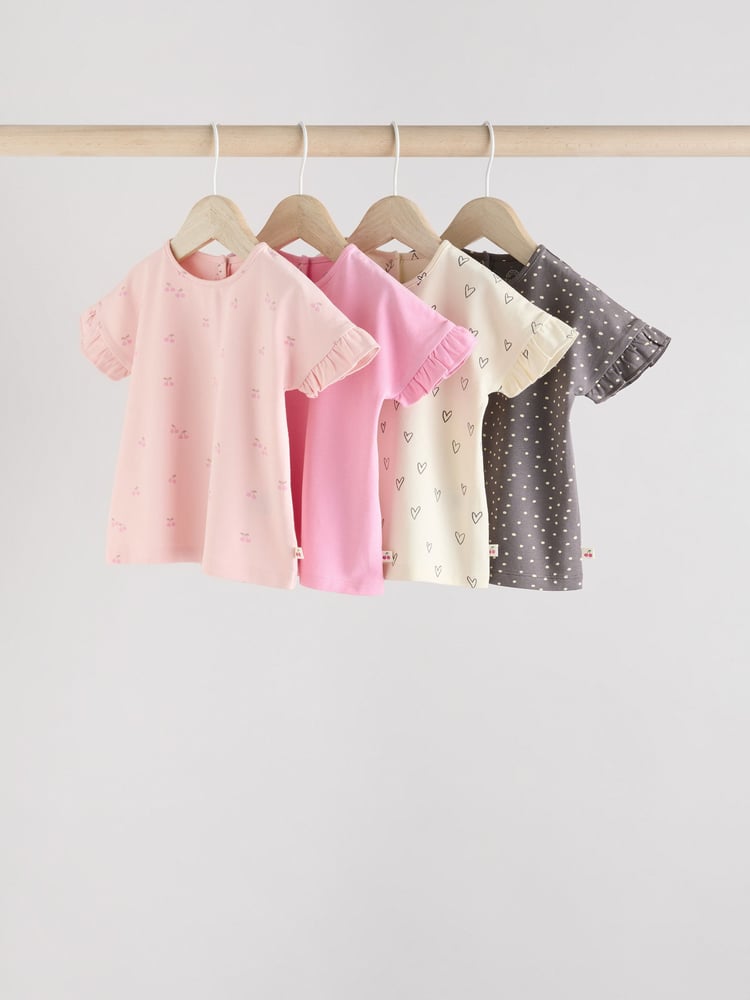 Pink/Cream/Grey Heart 4-pack Short Sleeve Baby Ribbed Top - Image 1 of 13