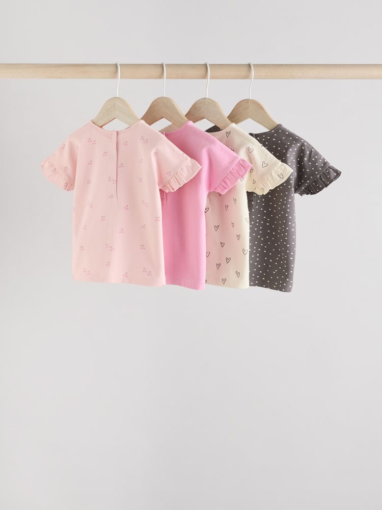 Pink/Cream/Grey Heart 4-pack Short Sleeve Baby Ribbed Top - Image 2 of 13