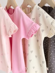 Pink/Cream/Grey Heart 4-pack Short Sleeve Baby Ribbed Top - Image 8 of 13