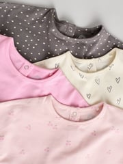 Pink/Cream/Grey Heart 4-pack Short Sleeve Baby Ribbed Top - Image 9 of 13