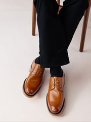 Tan Brown Contrast Sole Derby Shoes - Image 1 of 7