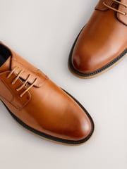 Tan Brown Contrast Sole Derby Shoes - Image 4 of 7