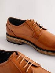 Tan Brown Contrast Sole Derby Shoes - Image 6 of 7