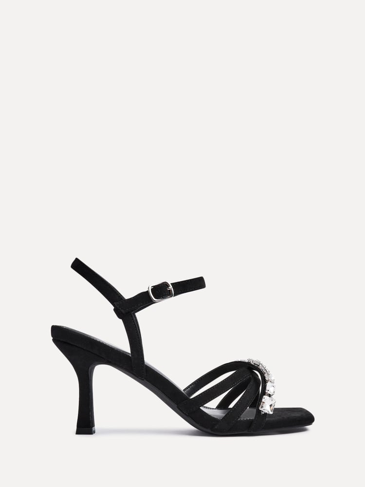 Linzi Black Eva Diamante Heeled Sandals With Wrap Around Ankle Strap - Image 2 of 5