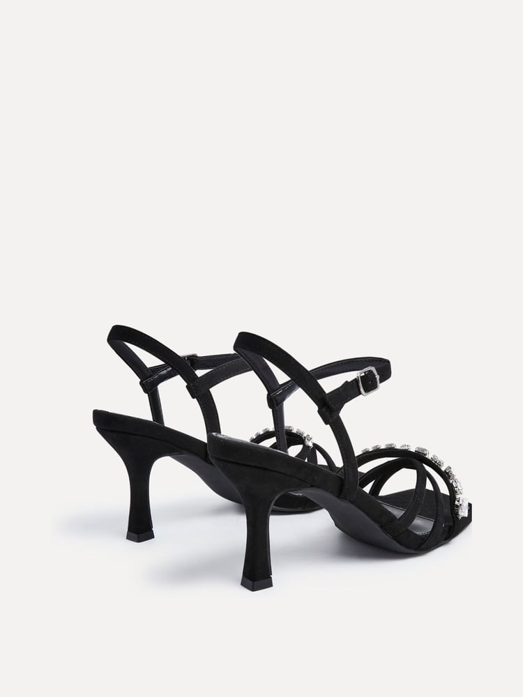 Linzi Black Eva Diamante Heeled Sandals With Wrap Around Ankle Strap - Image 5 of 5
