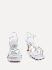 Linzi Silver Eva Diamante Heeled Sandals With Wrap Around Ankle Strap - Image 3 of 5