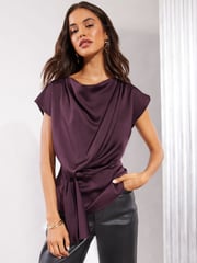 Friends Like These Red Waist Detail Long Sleeve Satin Blouse - Image 1 of 4