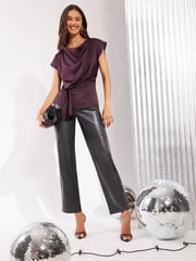 Friends Like These Red Waist Detail Long Sleeve Satin Blouse - Image 2 of 4