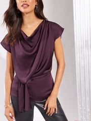 Friends Like These Red Waist Detail Long Sleeve Satin Blouse - Image 3 of 4