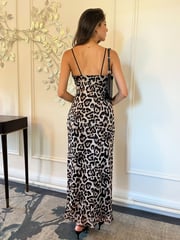 AX Paris Multi Leopard Print Mesh Cowl Neck Slip Midi Brown Dress - Image 2 of 4