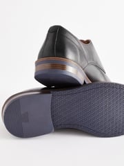 Black Wide Fit Leather Derby Shoes with Navy Contrast Sole - Image 4 of 7