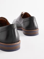 Black Wide Fit Leather Derby Shoes with Navy Contrast Sole - Image 5 of 7